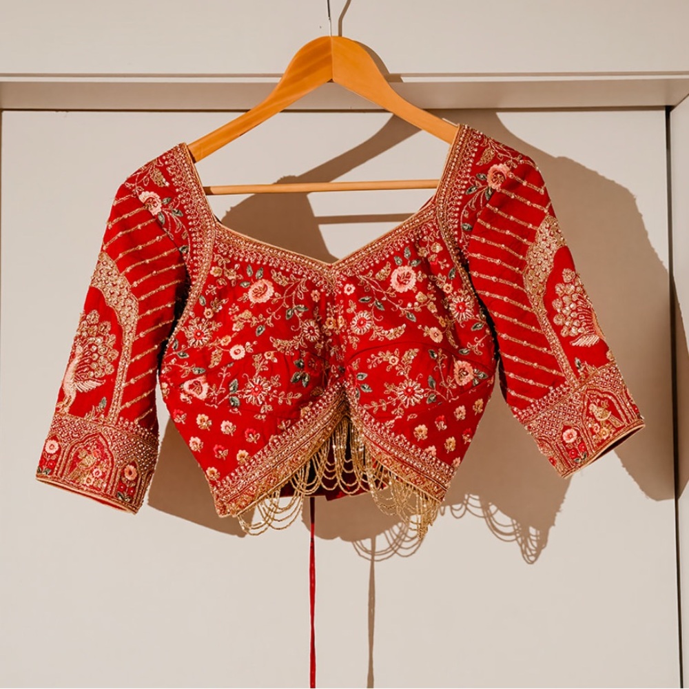 Red and Gold Embroidered bridal Dress - Picture 4 of 10